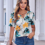 Nadorine Casual Short Sleeve V Neck Shirts Business Dressy Tunic Blouses