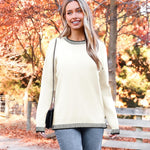 Nadorine Crewneck Pullover Long Sleeve Knit Side Slit Sweater