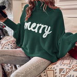 Merry Letter Embroidered High Neck Sweater