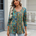 Nadorine 3/4 Length Sleeve Womens Tops Casual V Neck Shirts Soft Basic Tees Business Work Blouses