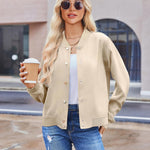 Nadorine Women's Bomber Jacket Casual Striped Button Down Coat