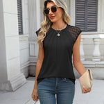 Nadorine Women's Lace Cap Sleeve Tops Pleated Tank Tops