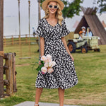 Nadorine Damen Elegant V-Ausschnitt Kleider A Linie Kurzarm Freizeitkleid (DE Only)