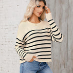 Nadorine Women's Crew Neck Cropped Sweater Long Sleeve Knit Tops
