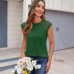 Nadorine Women's Lace Cap Sleeve Tops Pleated Tank Tops