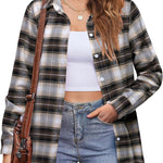 Nadorine Flannel Shirt Women Button Down Long Sleeve Plaid Shirts