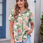 Nadorine Button Down Shirt Bust Pocket Short Sleeve Blouses
