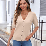 Nadorine Short Sleeve Cardigan Button Down Ribbed Knit Sweater Tops