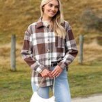 Nadorine Women Flannel Shacket Jacket Plaid Button Down Shirt