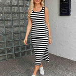 Nadorine Striped Knit Dress Casual Bodycon Side Slit Sundress