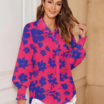 Nadorine Women's Button Down Shirts Loose Fit Striped Printed Lantern Blouses