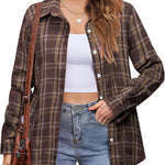 Nadorine Flannel Shirt Women Button Down Long Sleeve Plaid Shirts