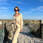 Women 2 Piece Outfits Sets Linen Button Down Long Sleeve Shirts and Wide Leg Pants Sets - Nadorine (Us Only)