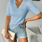 Nadorine Short Sleeve Sweaters Soft Casual V Neck Pullover Tops