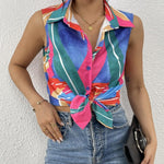 Nadorine Sleeveless Blouses Casual Button Down Shirts