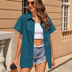 Nadorine Women's Cotton Button Down Shirts Short Sleeve Casual Shirts