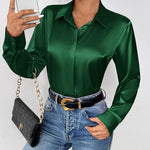 Nadorine Satin Blouses Casual Long Sleeve Button Down Silk Shirts