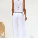 Khiara Basic Button Crop Top and Pocketed Pants Set