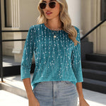 Nadorine 3/4 Length Sleeve Tops Loose Fit Shirts Pleated Tunics