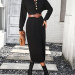 Sweater Maxi Dress Long Sleeve Button V Neck Knitted Dresses Oversized Loose Fashion Streetwear