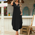 Nadorine Maxi Dress with Pockets Short Sleeve Sundress