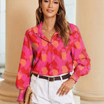 Nadorine Women's Button Down Shirts Loose Fit Striped Printed Lantern Blouses