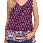 Floral V Neck Pleated Flowy Tank Top - Nadorine (Us Only)