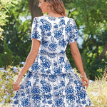 Nadorine Summer Tiered Mini Dress with Pockets Ruffle Sleeve Dress