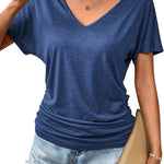 Nadorine Women's Short Sleeve Shirts V Neck Blouse