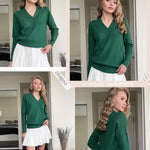 Nadorine Sweaters for Women Long Sleeve Shirts V Neck Knit Pullover