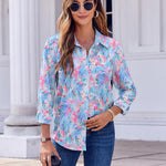 Nadorine Button Down Shirts Dressy Floral Printed Blouse