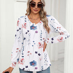 Nadorine Women'S Puff Long Sleeve Shirts Pleated V Neck Tunic Tops