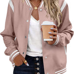 Nadorine Women's Bomber Jacket Casual Striped Button Down Coat