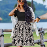 Nadorine Casual Dress Floral Patchwork Dress with Pockets