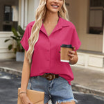 Nadorine Short Sleeve Summer Tops Casual Button Down Shirts