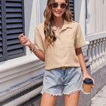 Nadorine Short Sleeve Button Down Shirt Casual Loose Fit Blouses