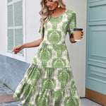 Nadorine Midi Floral Flutter Short Sleeve Casual Dresses with Pockets