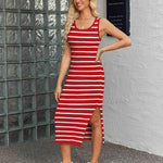 Nadorine Striped Knit Dress Casual Bodycon Side Slit Sundress