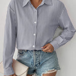 Nadorine Button Down Shirts Loose Fit Striped Long Sleeve Fall Blouse