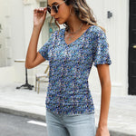 Nadorine Women's Short Sleeve Shirts V Neck Blouse
