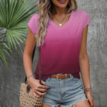 Nadorine V Neck Eyelet T Shirts Cap Sleeve Tops