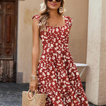 Zeagoo Womens Casual Ruffle Tiered Floral Square Neck Sundresses