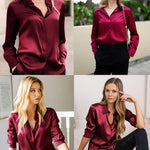 Nadorine Women's Satin Blouse Elegant V-Neck Silk Blouse (DE Only)