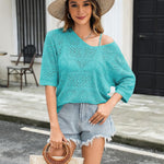 Nadorine Women's Crochet Off The Shoulder Hollow Out Knit Tops