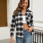 Nadorine Women's Checked Blouse Long Sleeve V-Neck Shirt (DE Only)