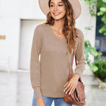 Nadorine Long Sleeve Shirts for Women V Neck Casual Sweaters