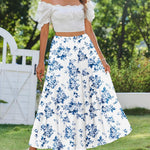 Nadorine Boho Maxi Flowy Elastic A-Line Tiered Floral Skirts