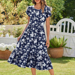 Nadorine Midi A Line Dress Short Sleeve Casual Flowy Tiered Sundress (US Only)