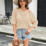 Nadorine Women's Crochet Off The Shoulder Hollow Out Knit Tops
