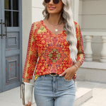 Nadorine 3/4 Length Sleeve Womens Tops Casual V Neck Shirts Soft Basic Tees Business Work Blouses
